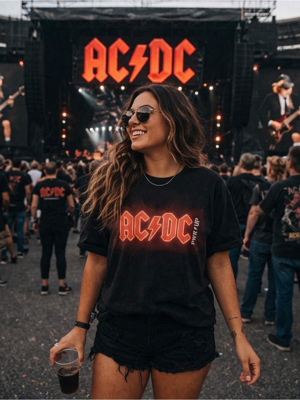 AC/DC PWR UP Tour Graphic Band Tee Large Black Rock Concert T-Shirt